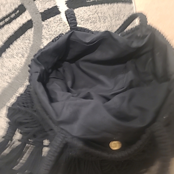 Anju Woven Cotton Large Fringe Black Bag - Picture 11 of 13